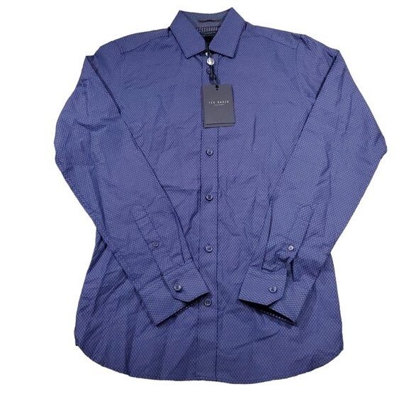Ted Baker Men's Dobby Geometric Print Shirt Size 1 XS Blue Button Front Dobbie - Picture 1 of 11